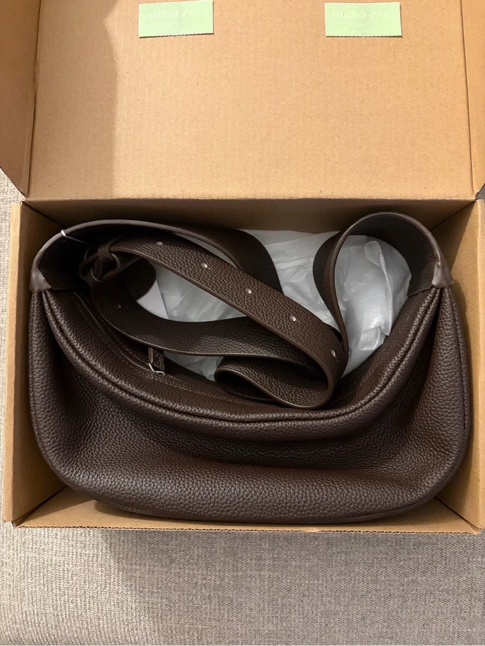 Leather Crescent Crossbody Bag in Dark Brown